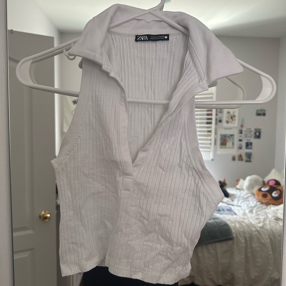 Zara White Collared Crop Tank Tenniscore - Picture 1 of 1